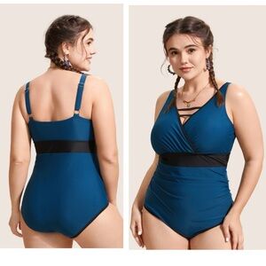 BloomChic NEW Contrast Trim Keyhole Gathered One Piece Swimsuit Color Block 30